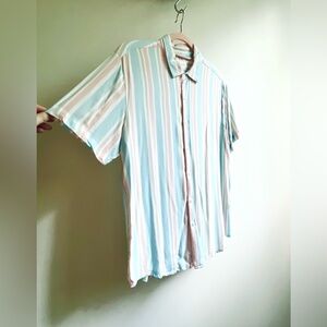 Ricky Singh Denim & Flower Pastel Stripe Button Down Shirt